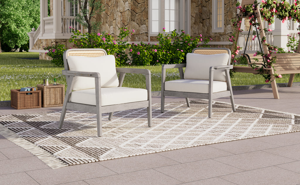 (SET OF 2) Outdoor Acacia Wood Patio Club Chair, Patio Furniture,Waterproof Thick Cushion Deep Seating for Porch, Garden, Backyard, Balcony, Weight Capacity 400lbs, Light Gray finish, Cream cushion - Groovy Boardz