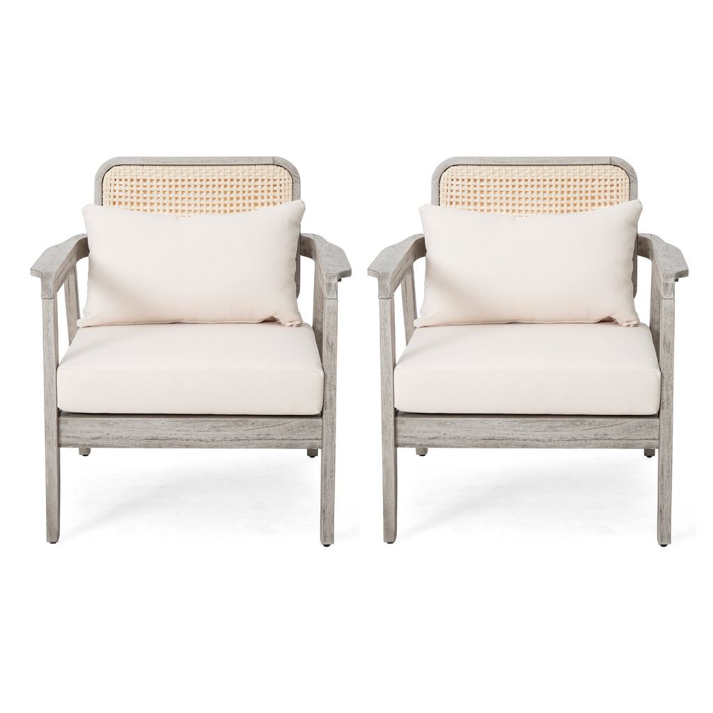 (SET OF 2) Outdoor Acacia Wood Patio Club Chair, Patio Furniture,Waterproof Thick Cushion Deep Seating for Porch, Garden, Backyard, Balcony, Weight Capacity 400lbs, Light Gray finish, Cream cushion - Groovy Boardz