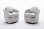 035-Boucle Fabric Swivel Accent Chair With Soild Wood Round Brown Base Leg,Light Gray