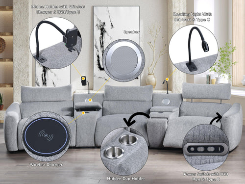 Light Gray Chenille Modular Sectional Sofa With Console.