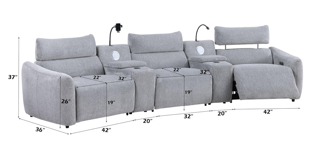 Light Gray Chenille Modular Sectional Sofa With Console.