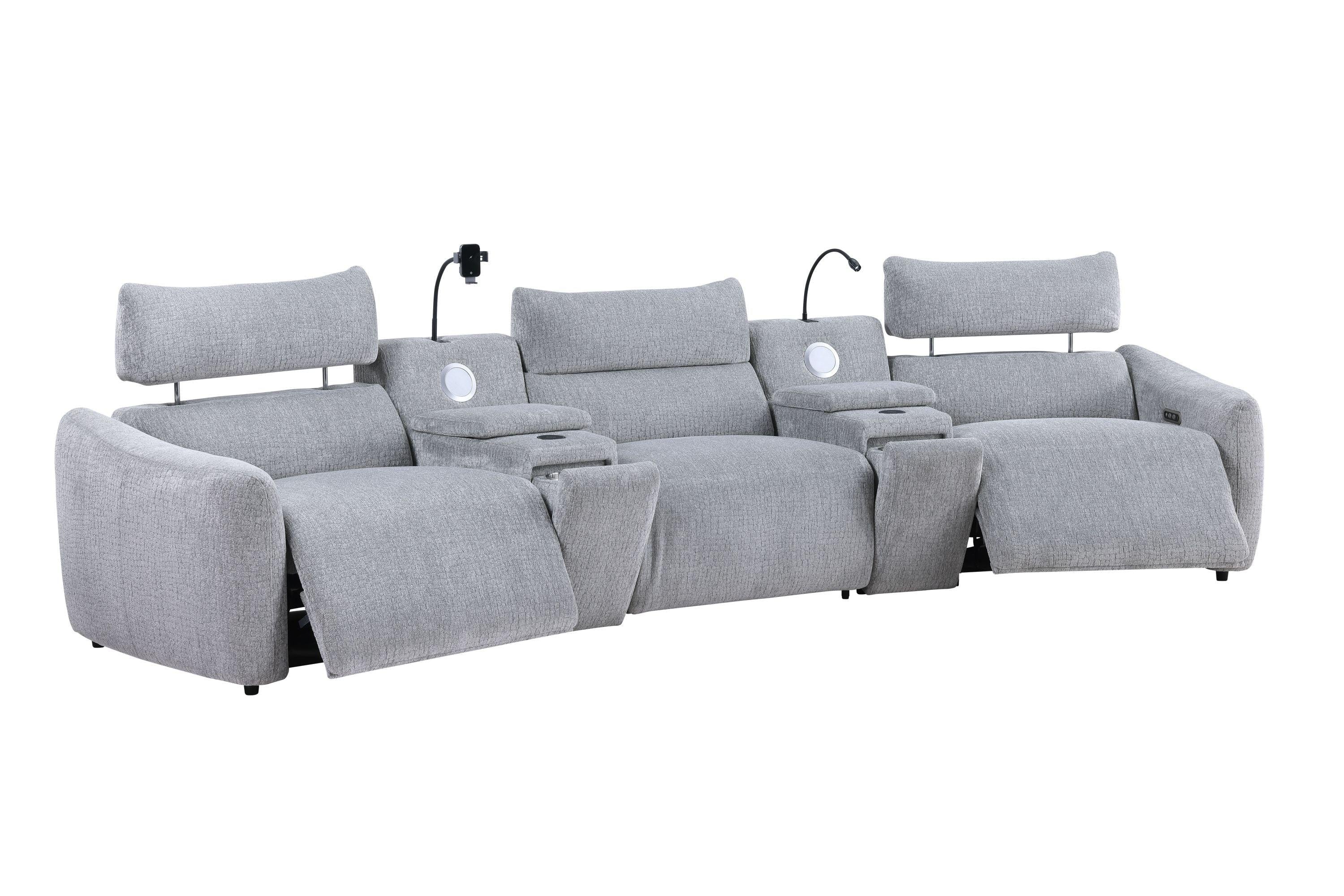 Light Gray Chenille Modular Sectional Sofa With Console.