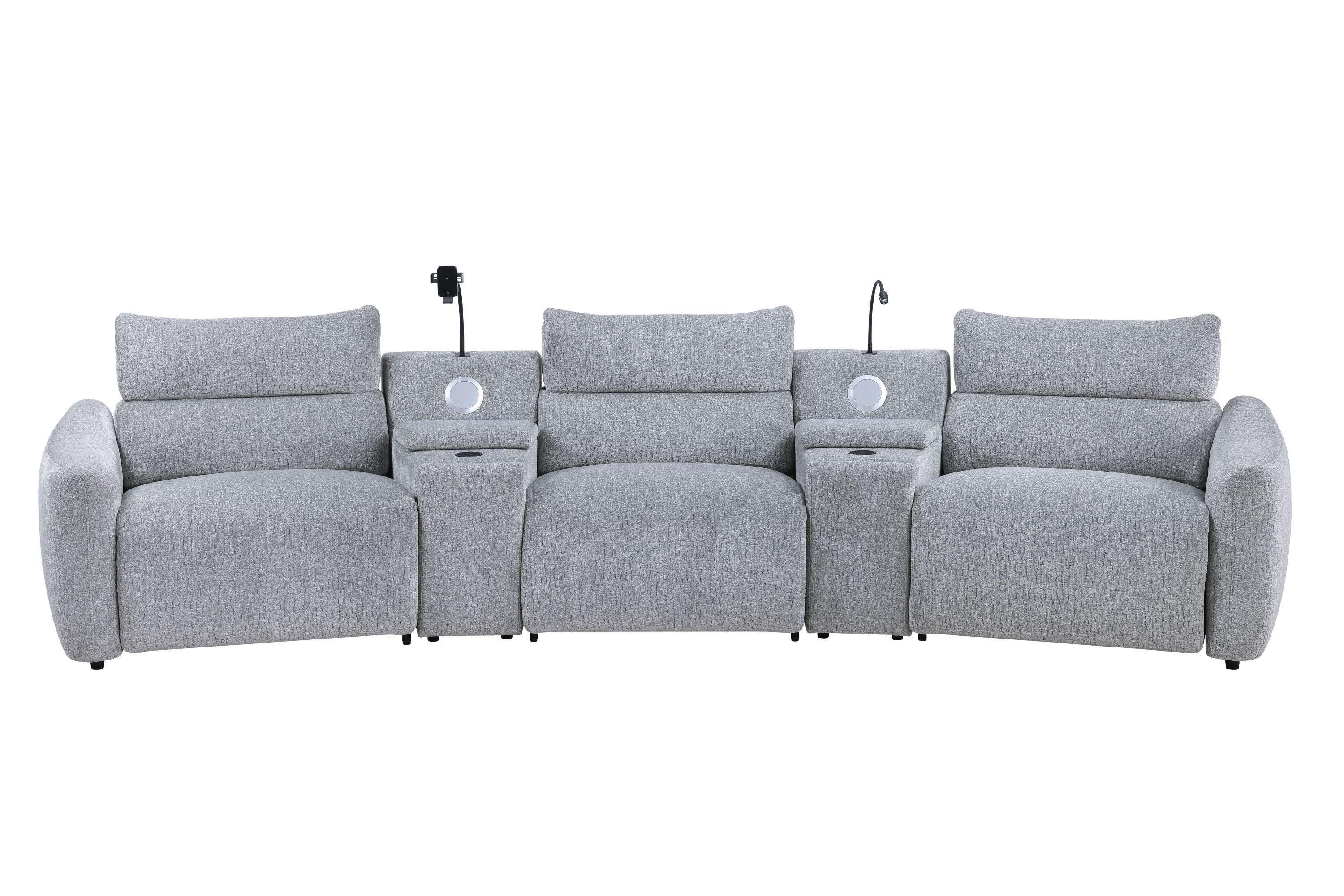 Light Gray Chenille Modular Sectional Sofa With Console.