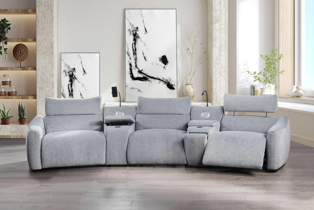 Light Gray Chenille Modular Sectional Sofa With Console.