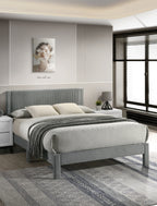 1pc Contemporary Plush Upholstered Headboard Ribbed Texture Low-profile Frame Unobtrusive Legs Queen Platform Bed Light Gray Bedroom Furniture