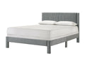 1pc Contemporary Plush Upholstered Headboard Ribbed Texture Low-profile Frame Unobtrusive Legs Queen Platform Bed Light Gray Bedroom Furniture