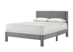 1pc Contemporary Plush Upholstered Headboard Ribbed Texture Low-profile Frame Unobtrusive Legs Queen Platform Bed Light Gray Bedroom Furniture