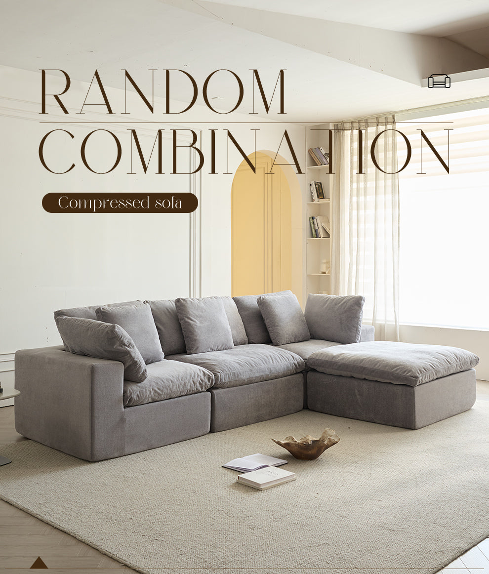 Cloud Modular Sectional Sofa, Oversized Sectional Couches for Living Room, Cushion Deep Seat Sofa Set, Corduroy L Shaped Couch with 1 Ottoman (Light Gray)