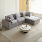 Cloud Modular Sectional Sofa, Oversized Sectional Couches for Living Room, Cushion Deep Seat Sofa Set, Corduroy L Shaped Couch with 1 Ottoman (Light Gray)