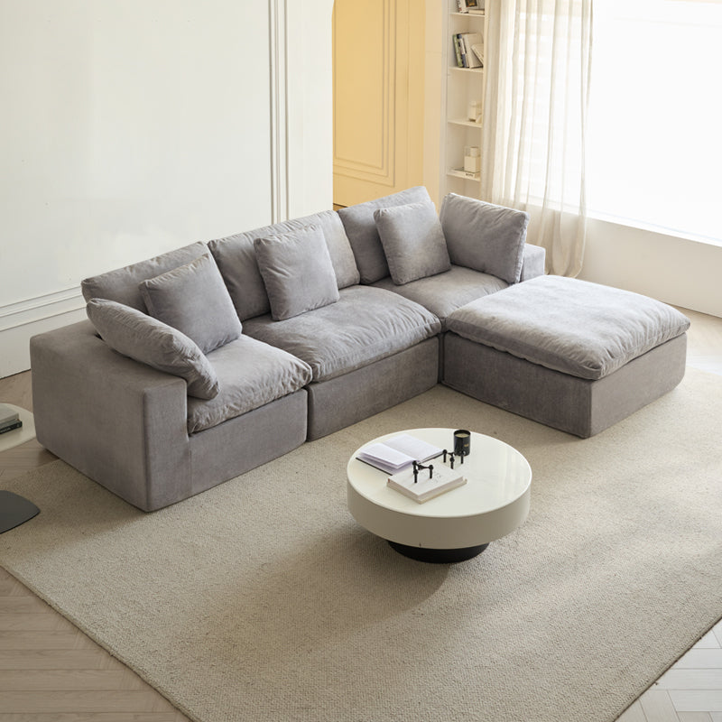 Cloud Modular Sectional Sofa, Oversized Sectional Couches for Living Room, Cushion Deep Seat Sofa Set, Corduroy L Shaped Couch with 1 Ottoman (Light Gray)