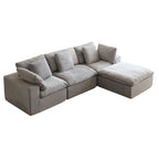 Cloud Modular Sectional Sofa, Oversized Sectional Couches for Living Room, Cushion Deep Seat Sofa Set, Corduroy L Shaped Couch with 1 Ottoman (Light Gray)