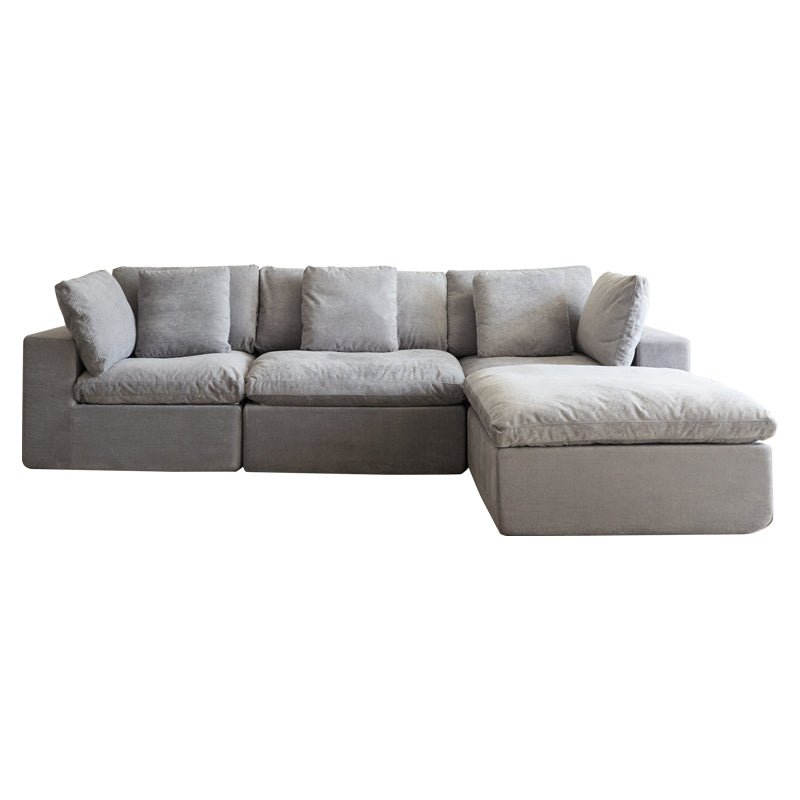 Cloud Modular Sectional Sofa, Oversized Sectional Couches for Living Room, Cushion Deep Seat Sofa Set, Corduroy L Shaped Couch with 1 Ottoman (Light Gray)