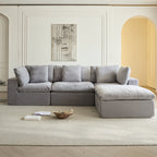 Cloud Modular Sectional Sofa, Oversized Sectional Couches for Living Room, Cushion Deep Seat Sofa Set, Corduroy L Shaped Couch with 1 Ottoman (Light Gray)