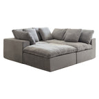 Cloud Modular Sectional Sofa, Oversized Sectional Couches for Living Room, Cushion Deep Seat Sofa Set, Corduroy L Shaped Couch with 1 Ottoman (Light Gray)