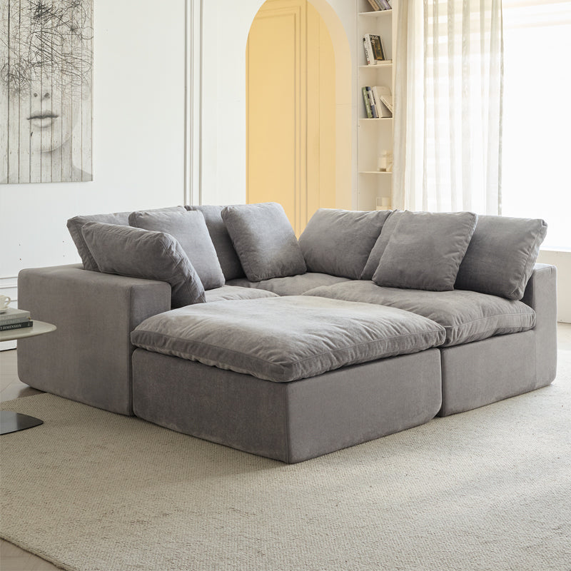 Cloud Modular Sectional Sofa, Oversized Sectional Couches for Living Room, Cushion Deep Seat Sofa Set, Corduroy L Shaped Couch with 1 Ottoman (Light Gray)