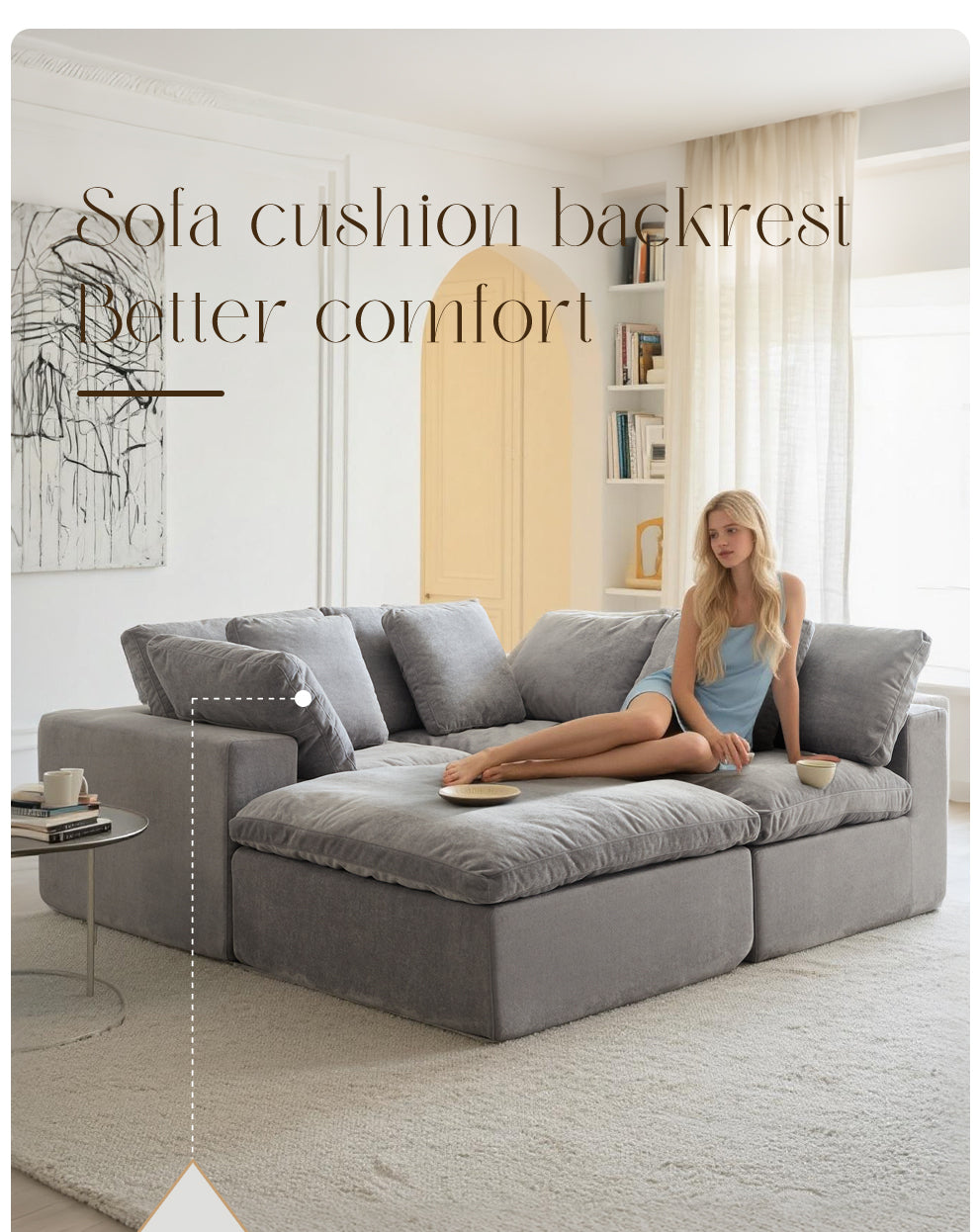 Cloud Modular Sectional Sofa, Oversized Sectional Couches for Living Room, Cushion Deep Seat Sofa Set, Corduroy L Shaped Couch with 1 Ottoman (Light Gray)
