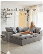 Cloud Modular Sectional Sofa, Oversized Sectional Couches for Living Room, Cushion Deep Seat Sofa Set, Corduroy L Shaped Couch with 1 Ottoman (Light Gray)