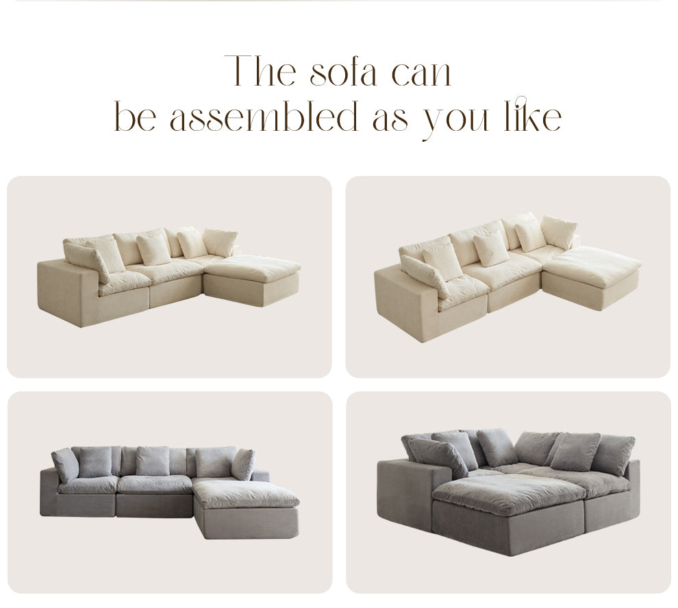 Cloud Modular Sectional Sofa, Oversized Sectional Couches for Living Room, Cushion Deep Seat Sofa Set, Corduroy L Shaped Couch with 1 Ottoman (Light Gray)