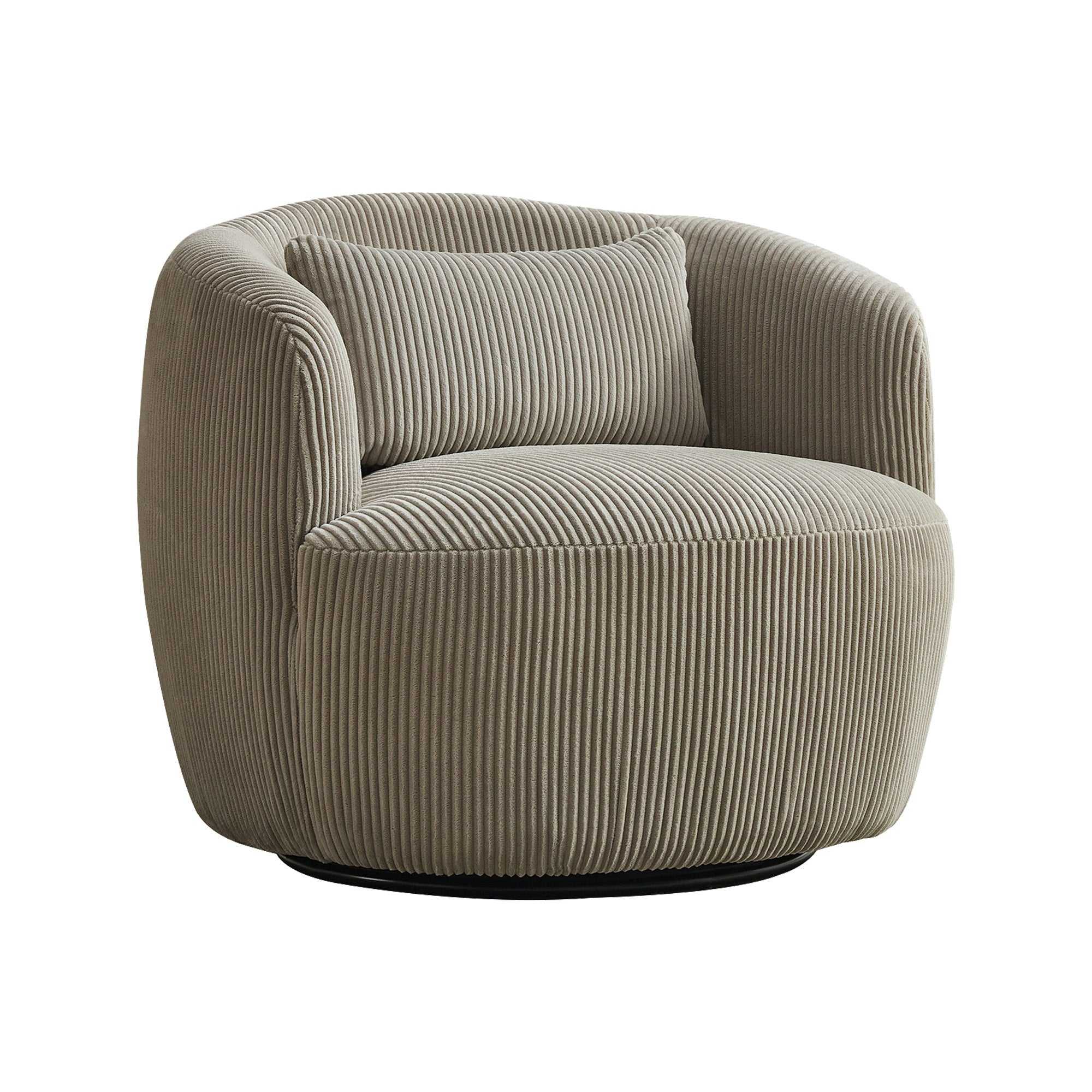 34.25' Wide Upholstered Corduroy Metal Base 360° Swivel Barrel Soft Chair with Pillow, for Club, Living Room, Bedroom, Office as well as Reading Armchair, Light Gray