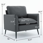 TS Nordic Retro Light Luxury Leather Upholstered Sofa Chair 2PC in Light Gray, Casual Living Room Balcony Bedroom Accent Chair Accent Chair