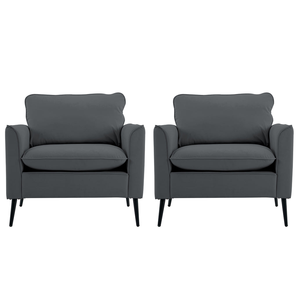 TS Nordic Retro Light Luxury Leather Upholstered Sofa Chair 2PC in Light Gray, Casual Living Room Balcony Bedroom Accent Chair Accent Chair