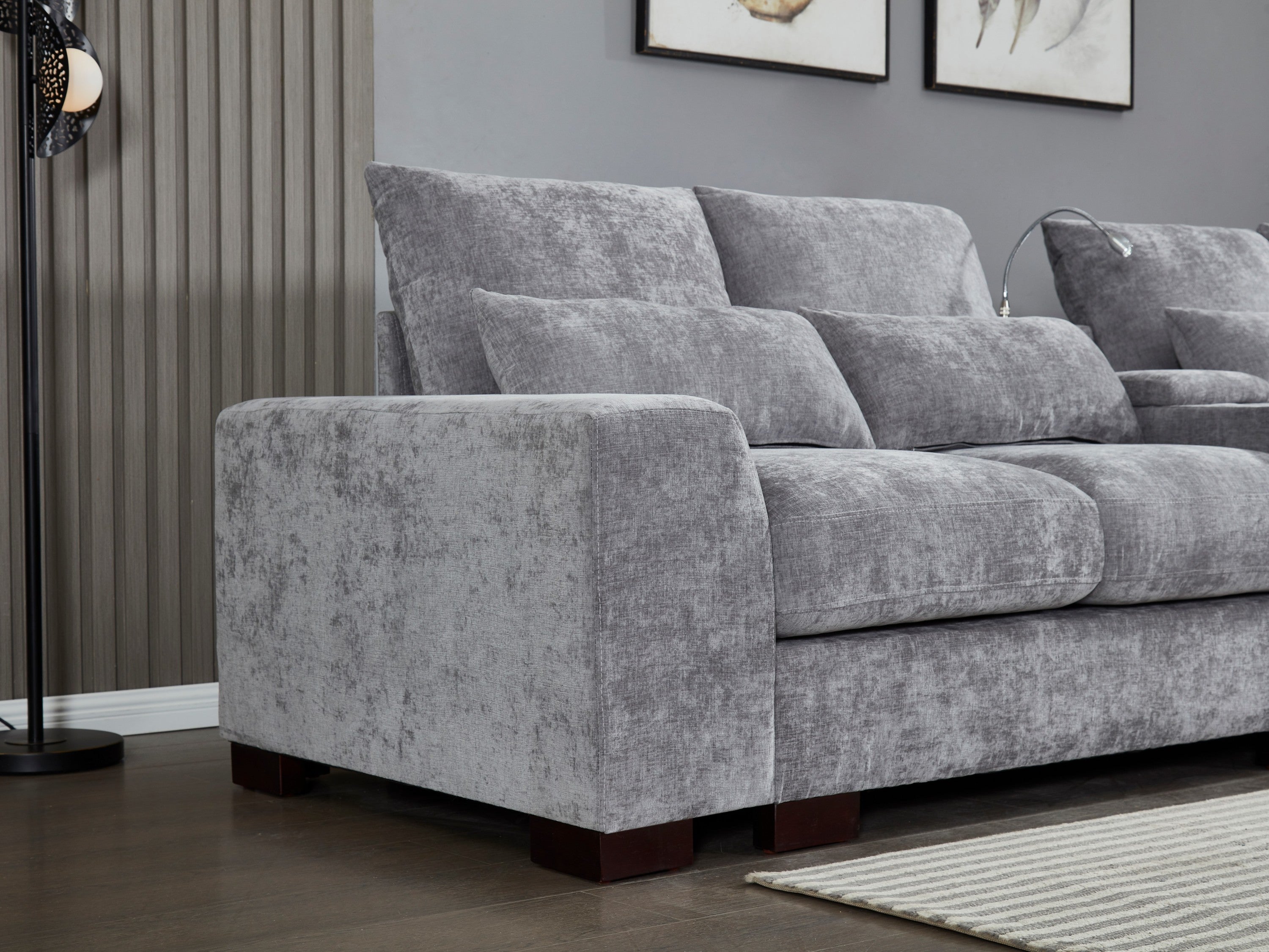 Modern Sectional Sofa Couch with Console,USB Charging Port,Reading Light,Cup Holder, Light Grey