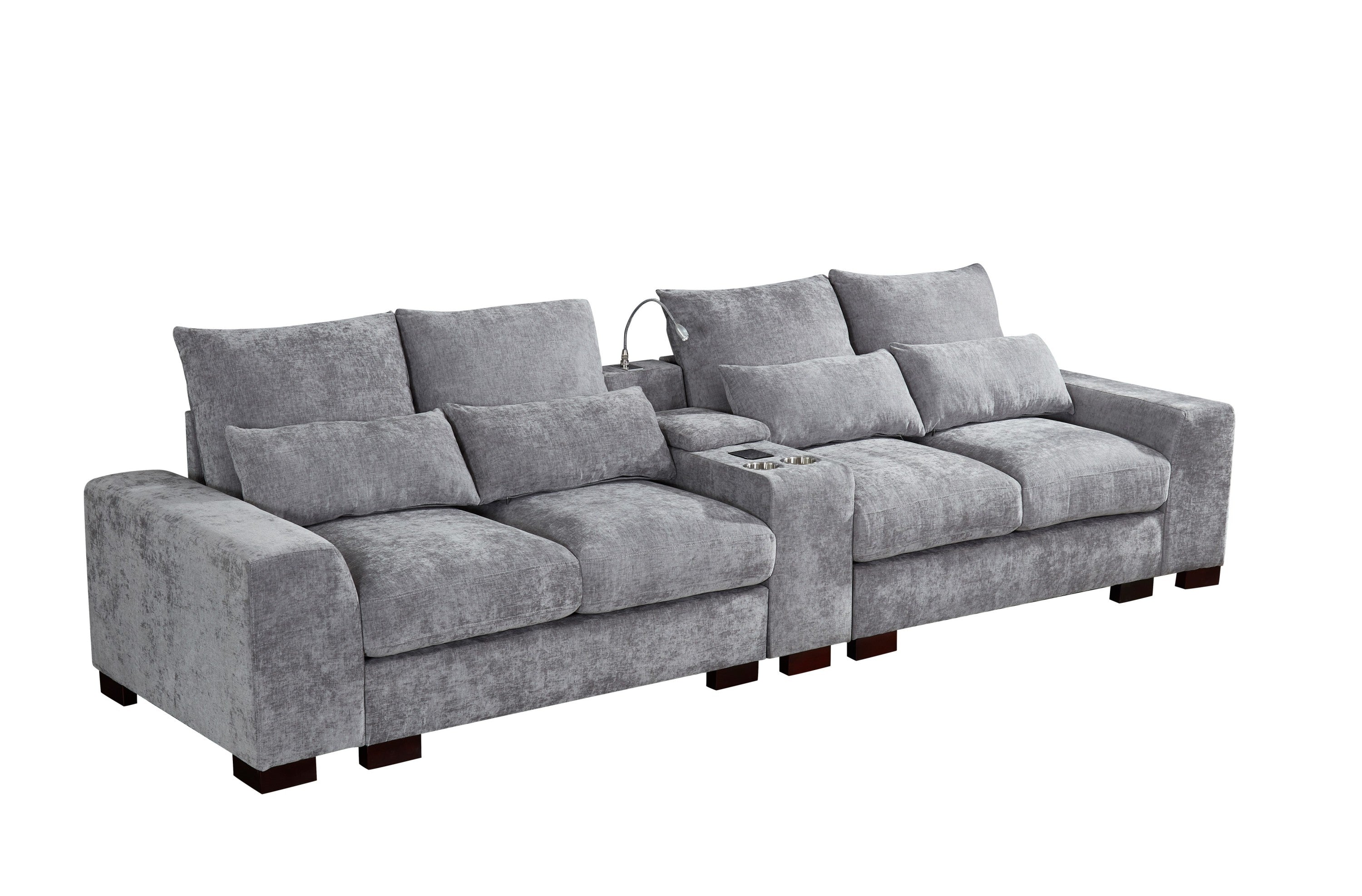 Modern Sectional Sofa Couch with Console,USB Charging Port,Reading Light,Cup Holder, Light Grey