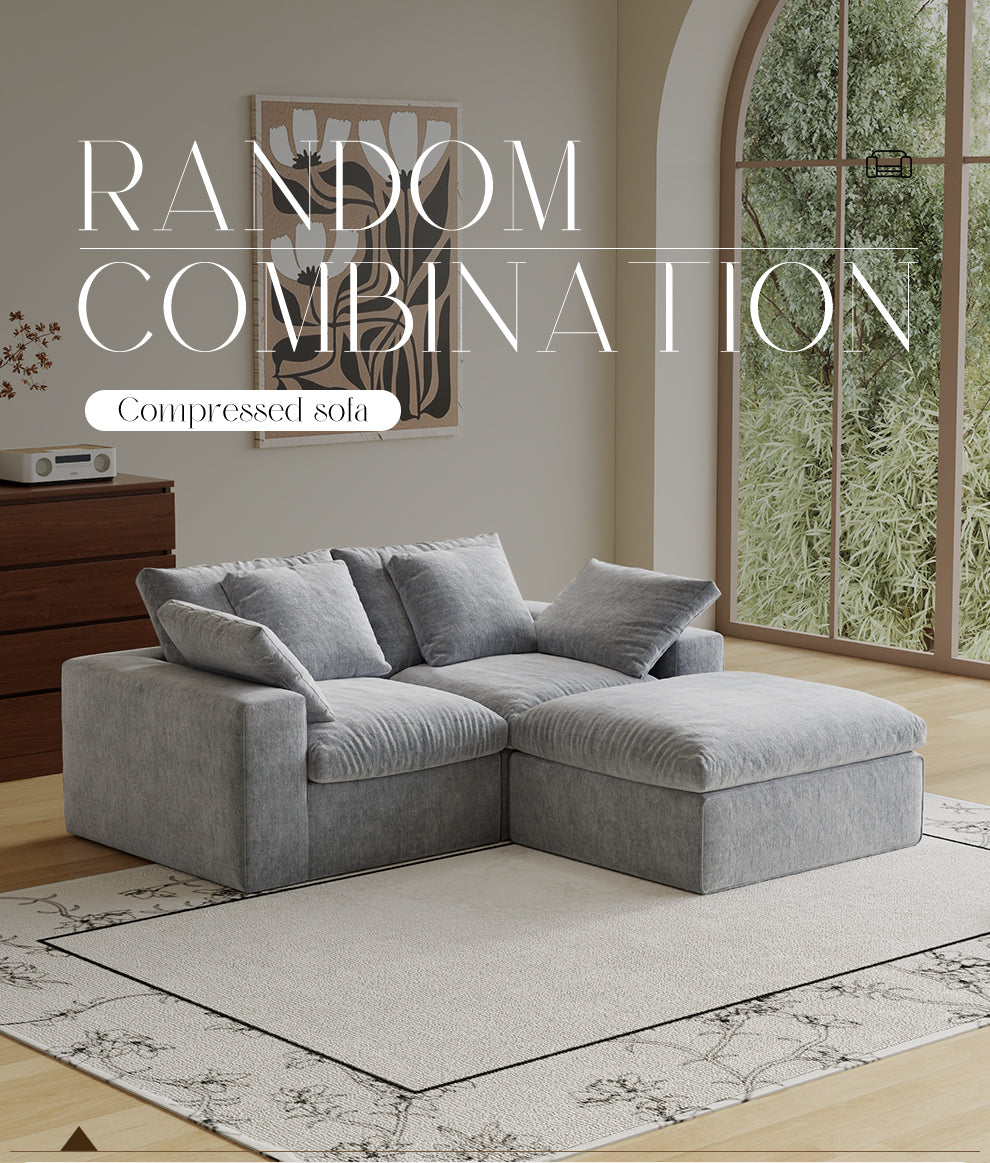 Modular Sectional Sofa, 3 Seats, Compressed Sectional Sofa Modern Minimalist Style Final Couch, Sleeper Sofa for Living Room, Comfy Compressed Sofa Couch Sofa With Ottoman, Light Gray