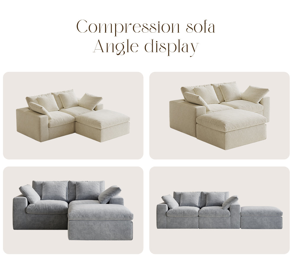 Modular Sectional Sofa, 3 Seats, Compressed Sectional Sofa Modern Minimalist Style Final Couch, Sleeper Sofa for Living Room, Comfy Compressed Sofa Couch Sofa With Ottoman, Light Gray