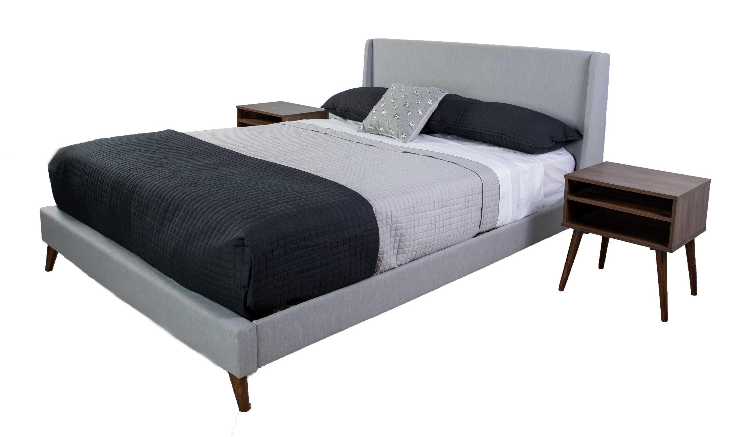 Queen Upholstered Bed With 2 Nightstands