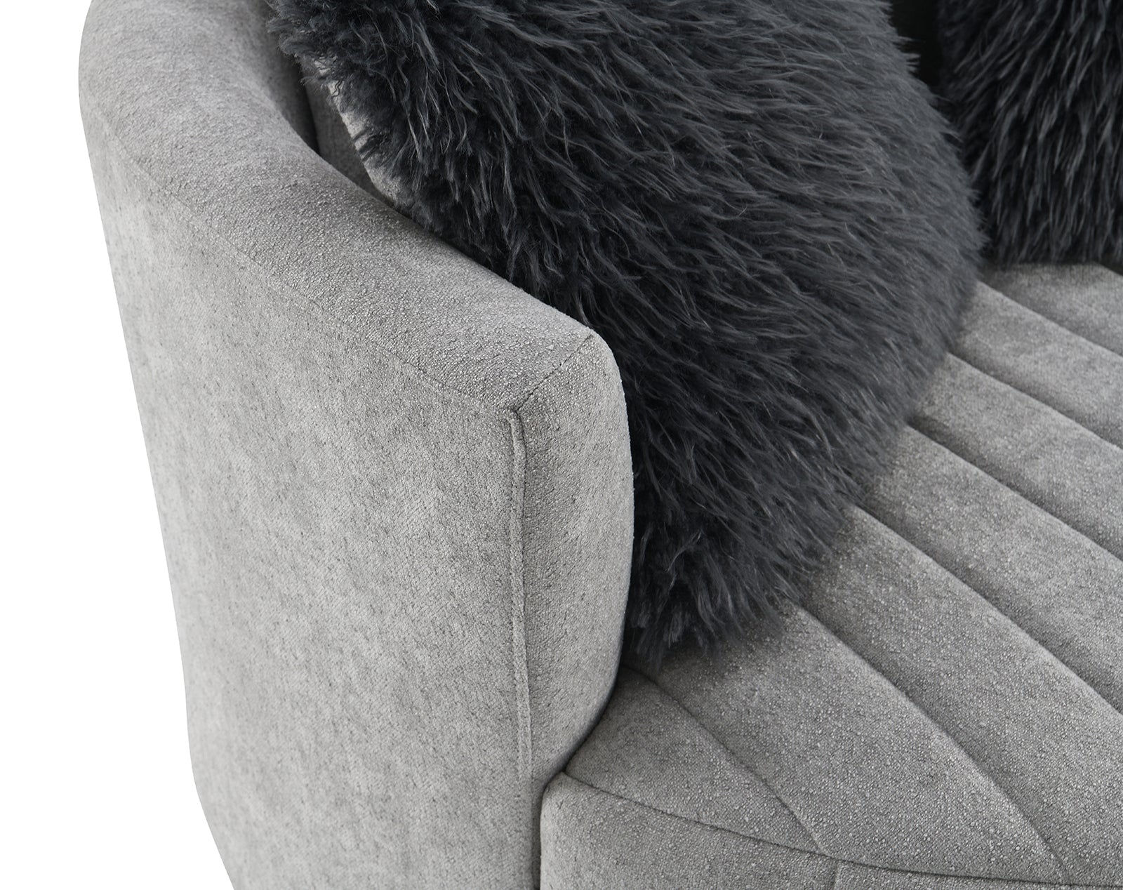 Light Gray Finish Transitional Style 1pc Channel Tufted Swivel Round Chair Scattered Back Pillow Primary living Room Accent Chair