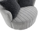Light Gray Finish Transitional Style 1pc Channel Tufted Swivel Round Chair Scattered Back Pillow Primary living Room Accent Chair