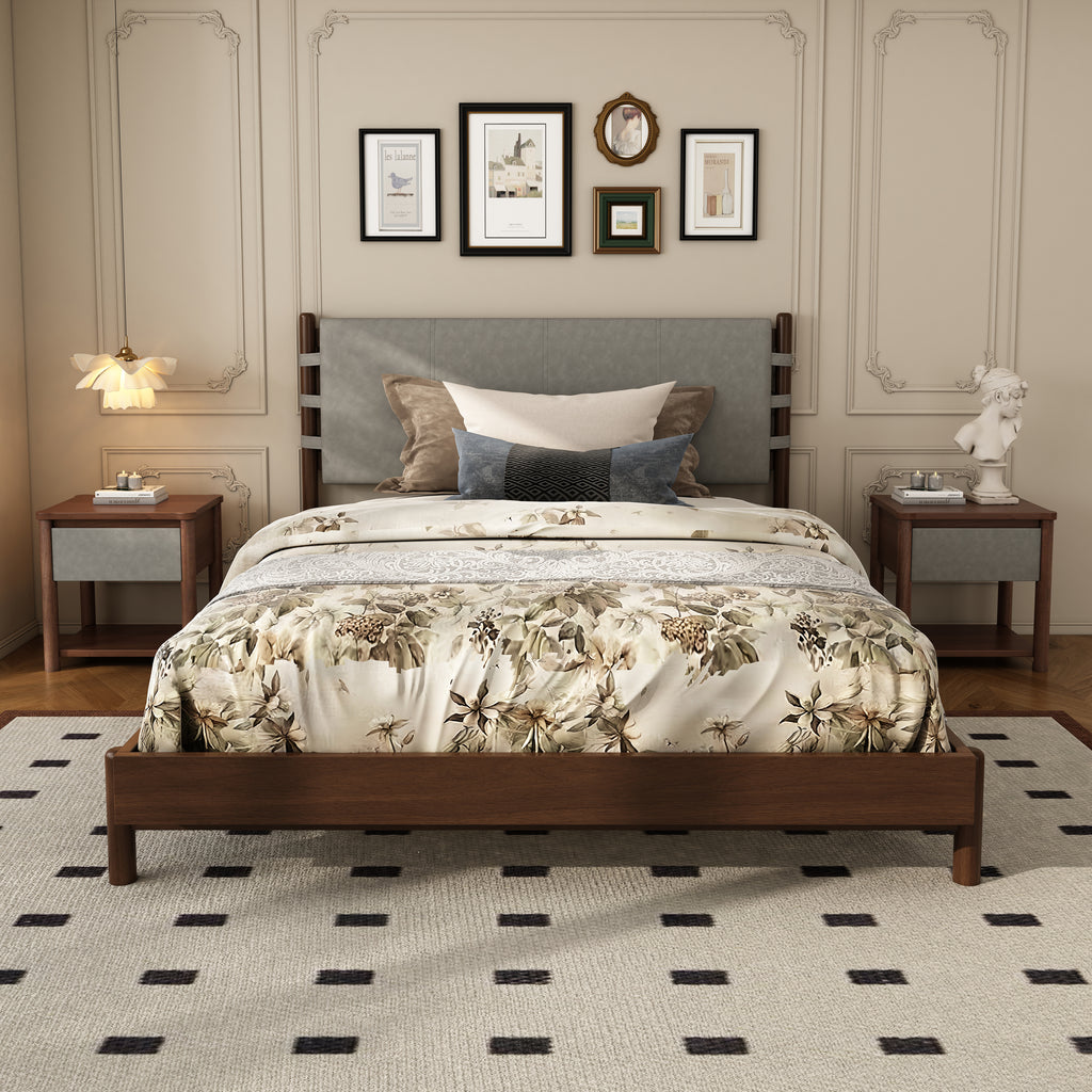 Modern Queen Bed Frame Set with 2 Nightstands, Light Gray Wood Platform Bed with Headboard and Matching Bedside Tables for Bedroom Bedroom Set