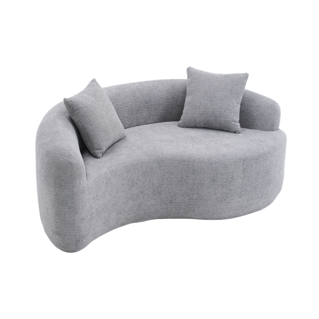 LY-042 S-Curved Dual-Depth Loveseat, Full Compression Sponge Sofa Light Grey Chenille, 66.9'L for Small Apartments