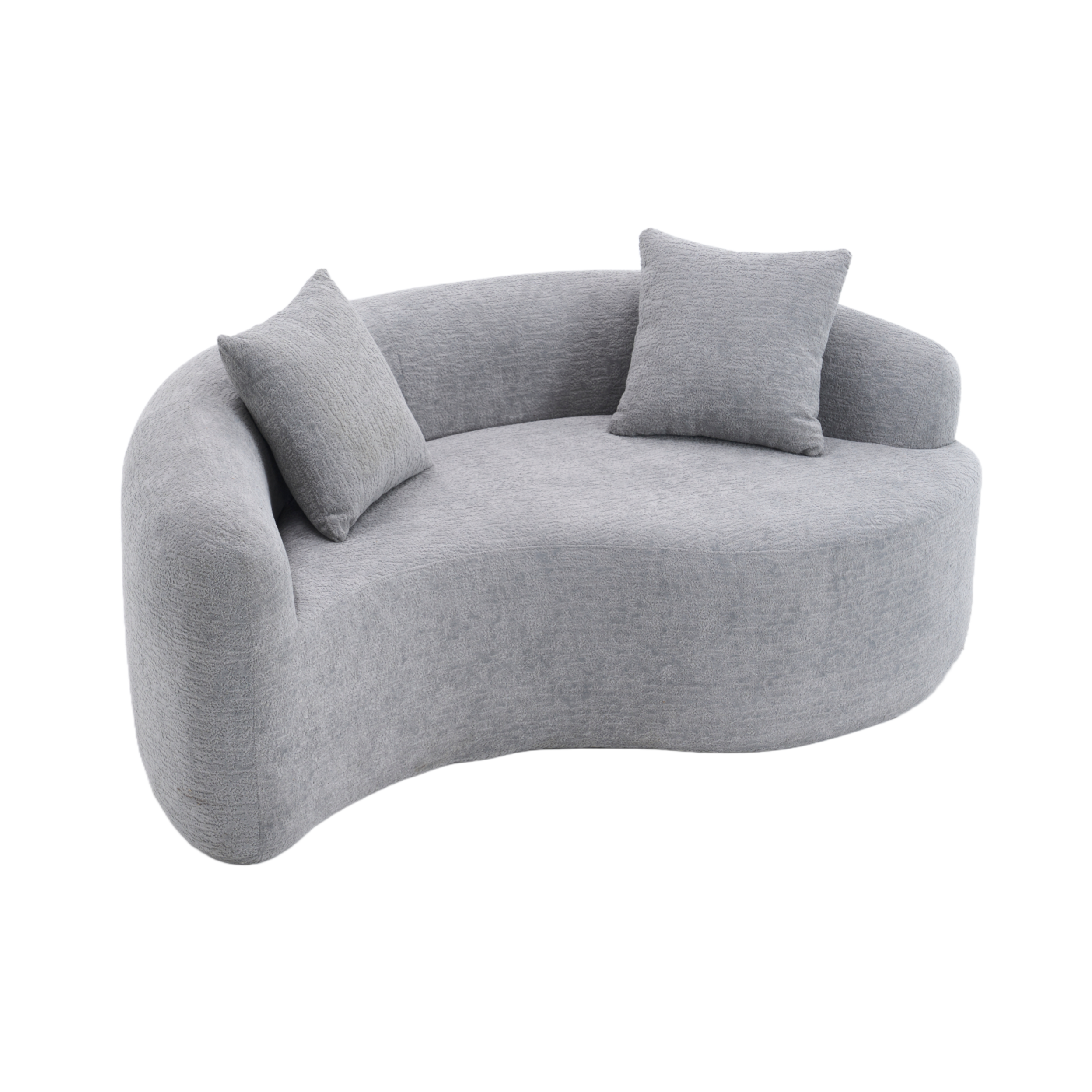 LY-042 S-Curved Dual-Depth Loveseat, Full Compression Sponge Sofa Light Grey Chenille, 66.9'L for Small Apartments