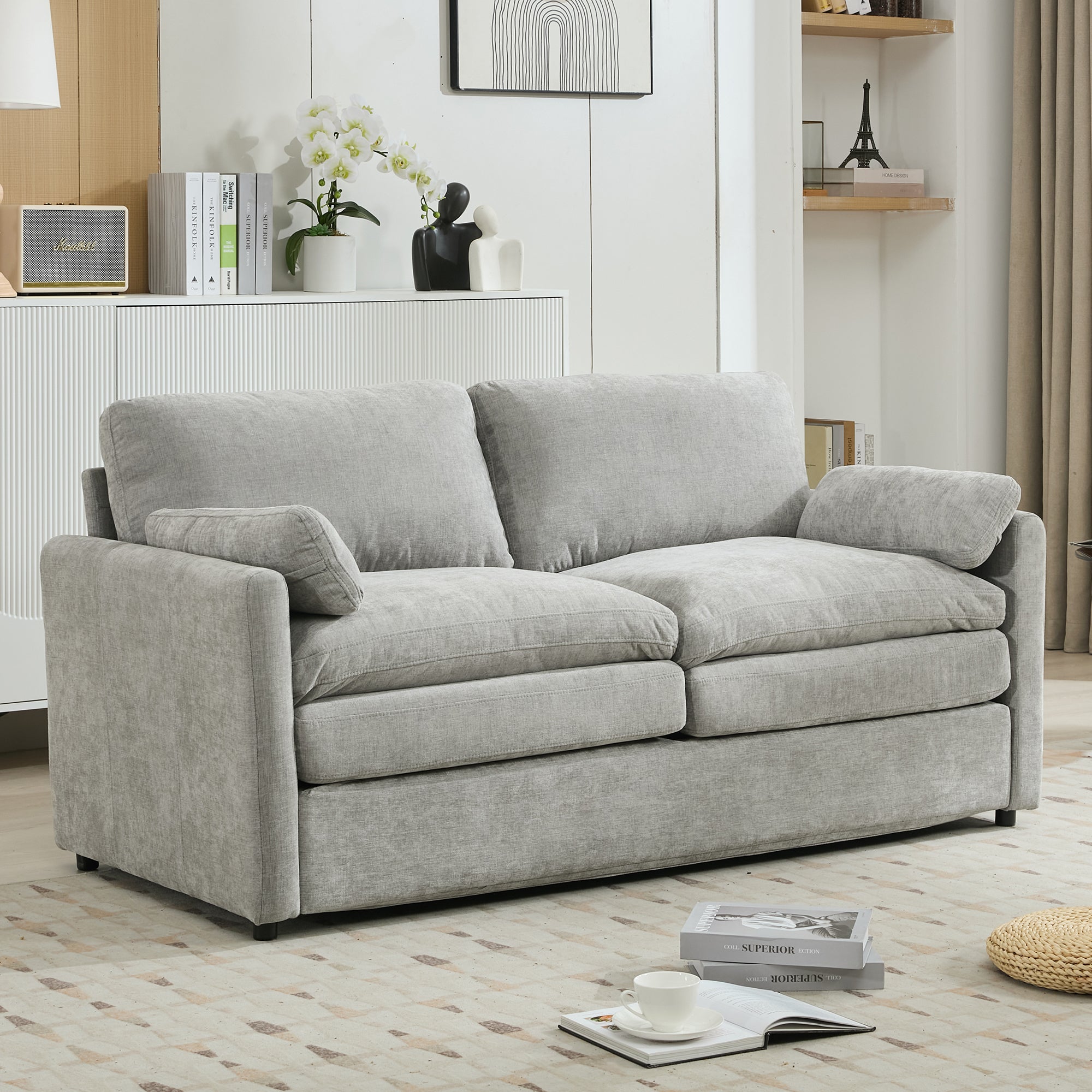 68.1' Cozy Upholstered Loveseat Sofa Oversized Comfy Comfy Cloud Sofa Double Cushion Loveseat Sofa Plush Cushion Sofa Couch for Living Room,Light Grey