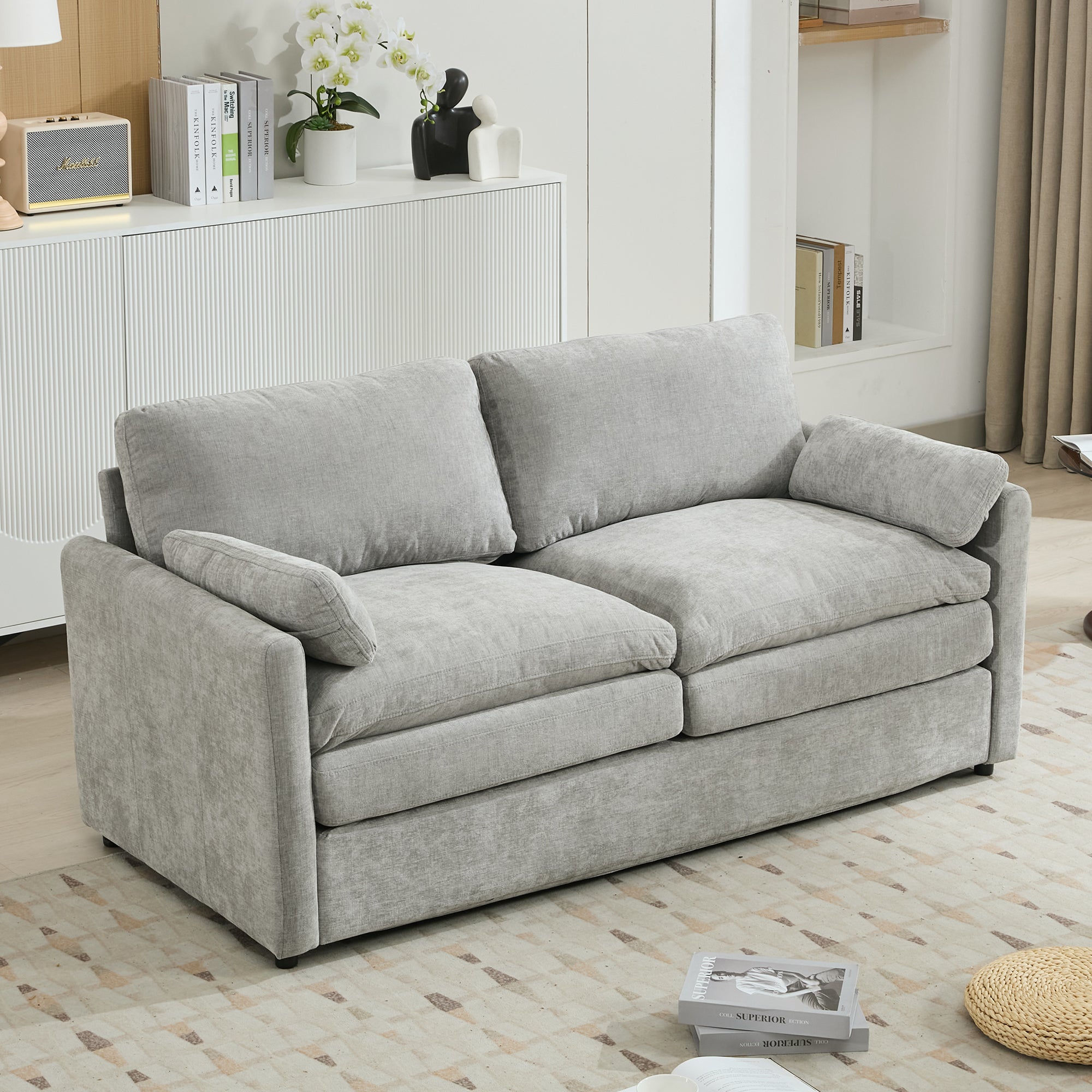 68.1' Cozy Upholstered Loveseat Sofa Oversized Comfy Comfy Cloud Sofa Double Cushion Loveseat Sofa Plush Cushion Sofa Couch for Living Room,Light Grey