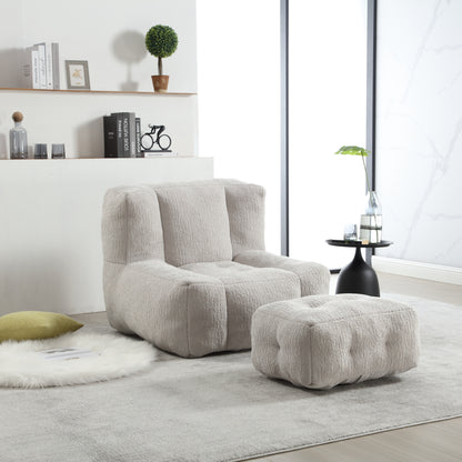 Fluffy bean bag chair, comfortable bean bag for adults, super soft lazy sofa chair with memory foam and ottoman, indoor modern focus bean bag chair for living room, bedroom, apartment