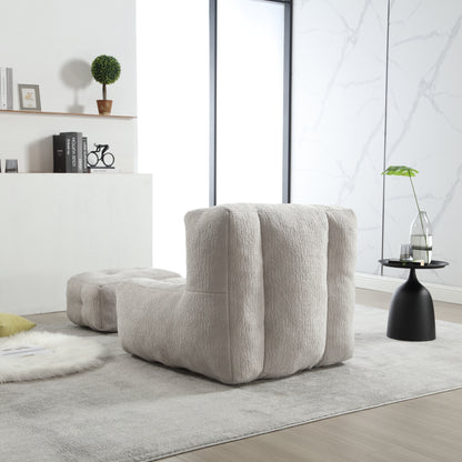 Fluffy bean bag chair, comfortable bean bag for adults, super soft lazy sofa chair with memory foam and ottoman, indoor modern focus bean bag chair for living room, bedroom, apartment