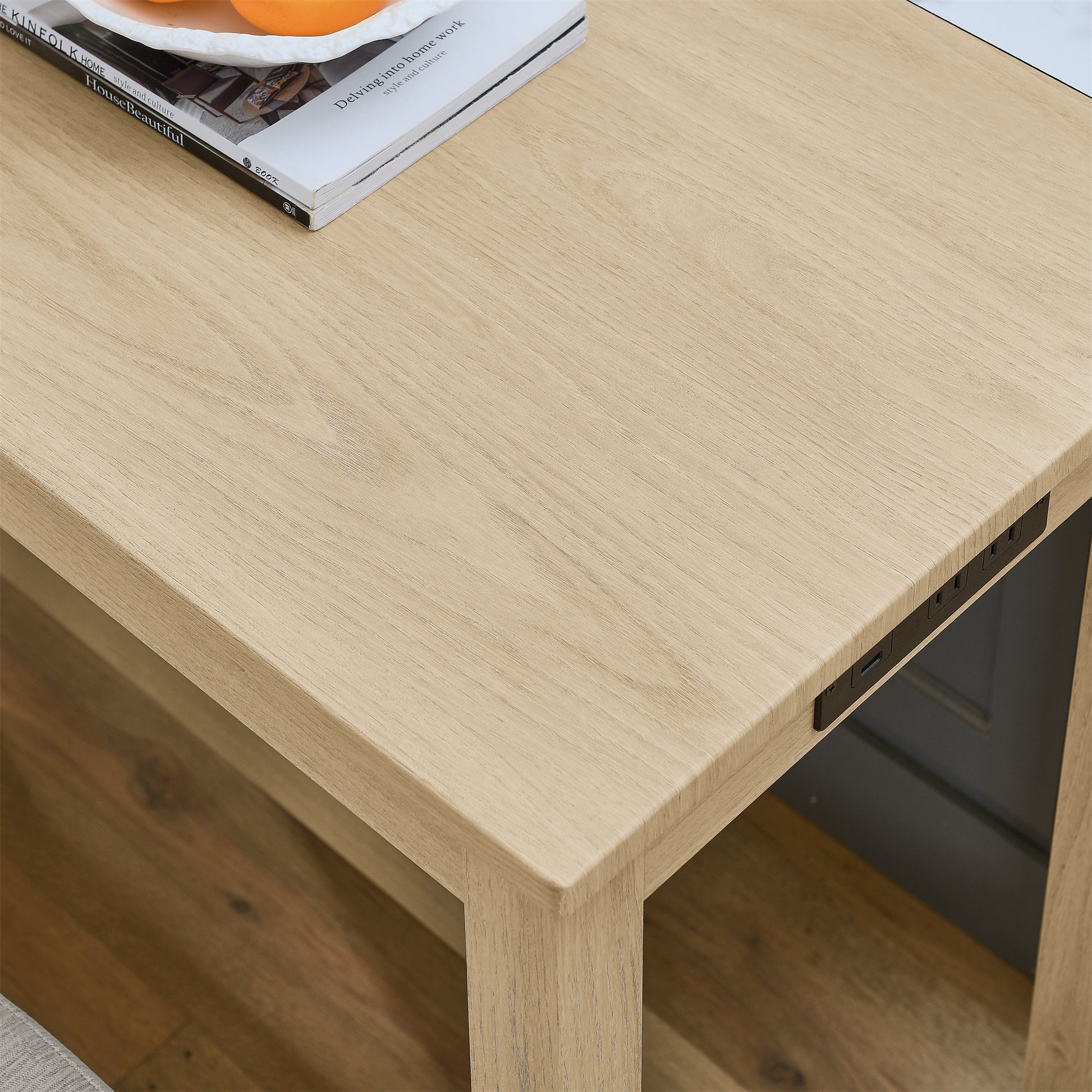 59 Inch Bar Table, Dining Table, Sofa Table with Power Outlet, 3 Upholstered Stools, 4 Piece Bar Table and Chair Set for Living Room, Dining Room, Kitchen