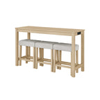 59 Inch Bar Table, Dining Table, Sofa Table with Power Outlet, 3 Upholstered Stools, 4 Piece Bar Table and Chair Set for Living Room, Dining Room, Kitchen