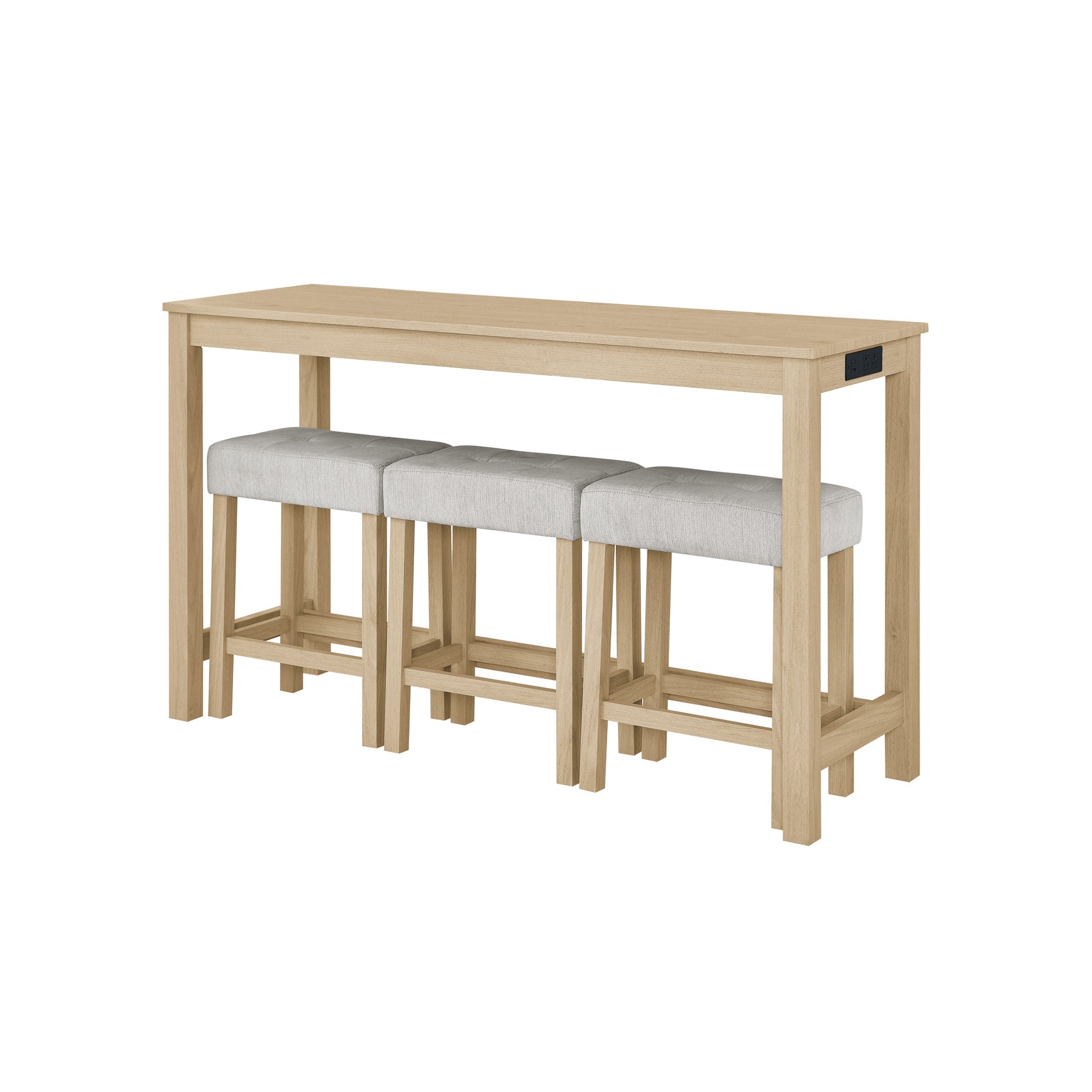 59 Inch Bar Table, Dining Table, Sofa Table with Power Outlet, 3 Upholstered Stools, 4 Piece Bar Table and Chair Set for Living Room, Dining Room, Kitchen