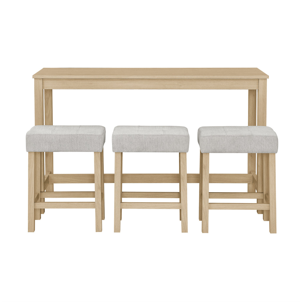 59 Inch Bar Table, Dining Table, Sofa Table with Power Outlet, 3 Upholstered Stools, 4 Piece Bar Table and Chair Set for Living Room, Dining Room, Kitchen