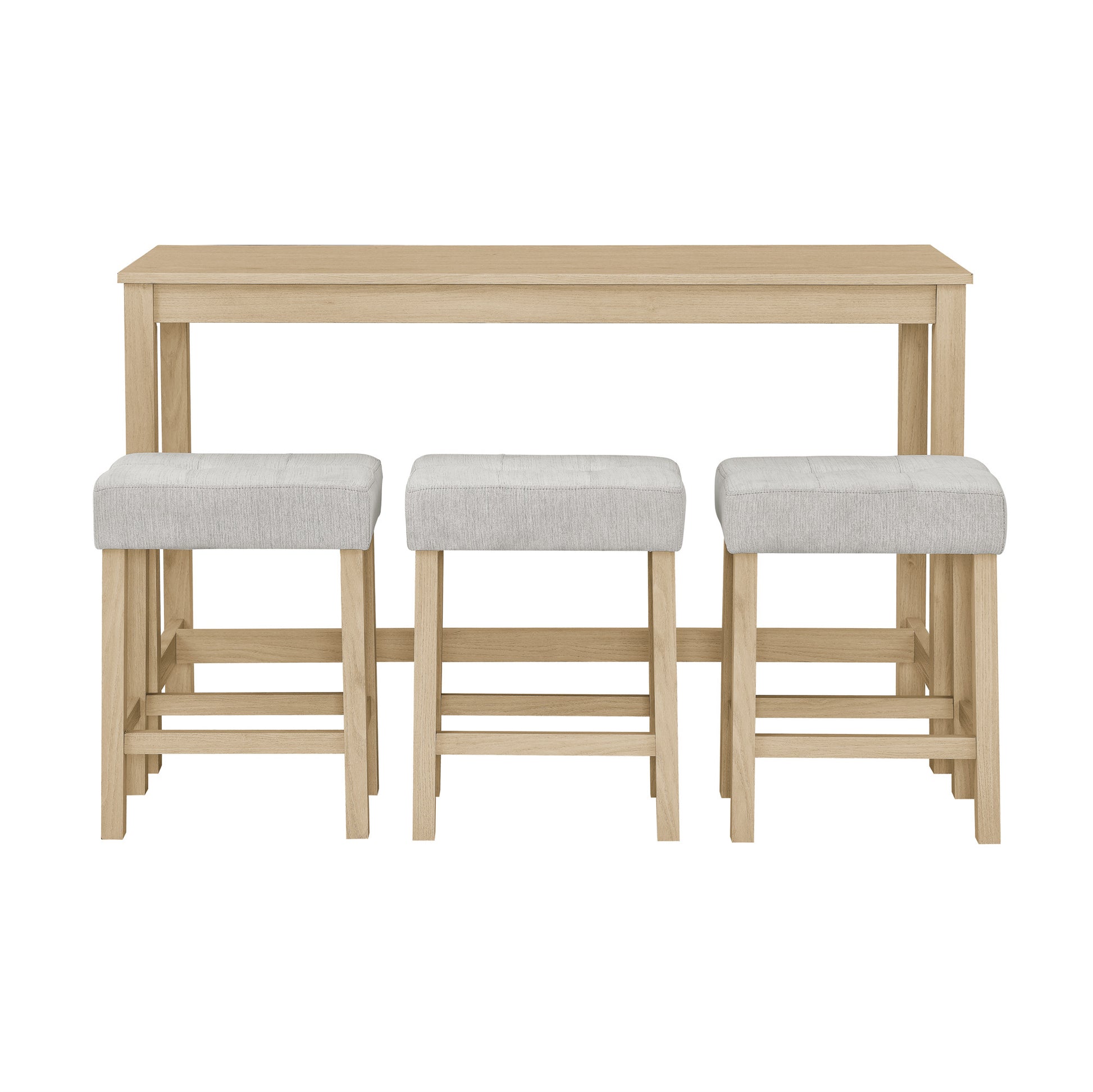 59 Inch Bar Table, Dining Table, Sofa Table with Power Outlet, 3 Upholstered Stools, 4 Piece Bar Table and Chair Set for Living Room, Dining Room, Kitchen