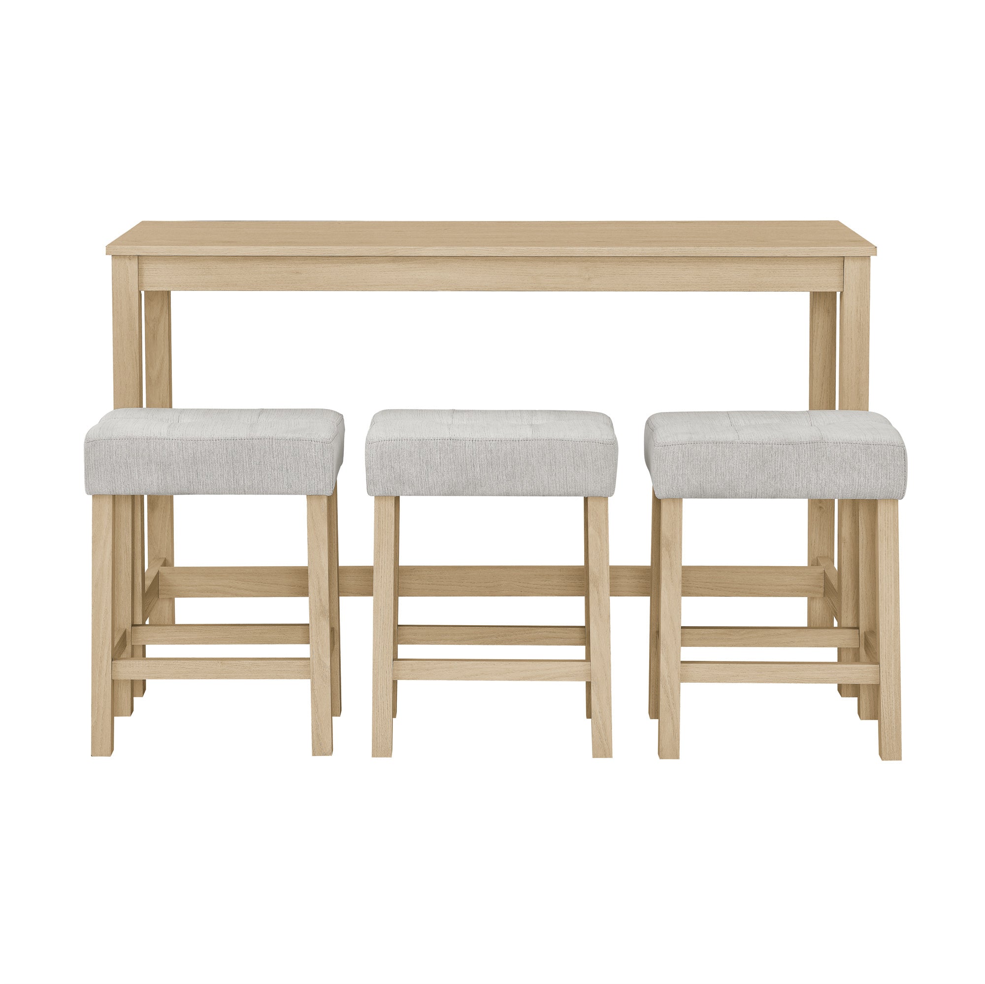 59 Inch Bar Table, Dining Table, Sofa Table with Power Outlet, 3 Upholstered Stools, 4 Piece Bar Table and Chair Set for Living Room, Dining Room, Kitchen