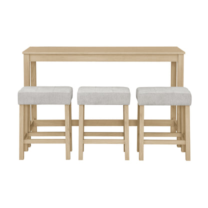 59 Inch Bar Table, Dining Table, Sofa Table with Power Outlet, 3 Upholstered Stools, 4 Piece Bar Table and Chair Set for Living Room, Dining Room, Kitchen