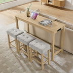 59 Inch Bar Table, Dining Table, Sofa Table with Power Outlet, 3 Upholstered Stools, 4 Piece Bar Table and Chair Set for Living Room, Dining Room, Kitchen