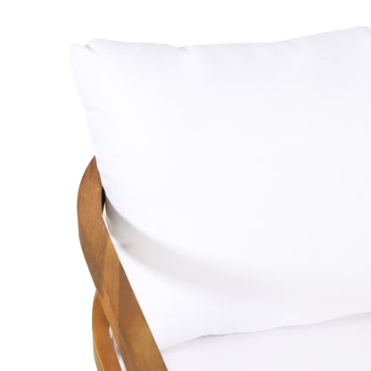 Set of 2, Outdoor Acacia Wood Patio Club Chair, Wood Patio Furniture,Waterproof Thick Cushion Deep Seating for Porch, Garden, Backyard, Balcony, Weight Capacity 400lbs, Light Teak Finish, White