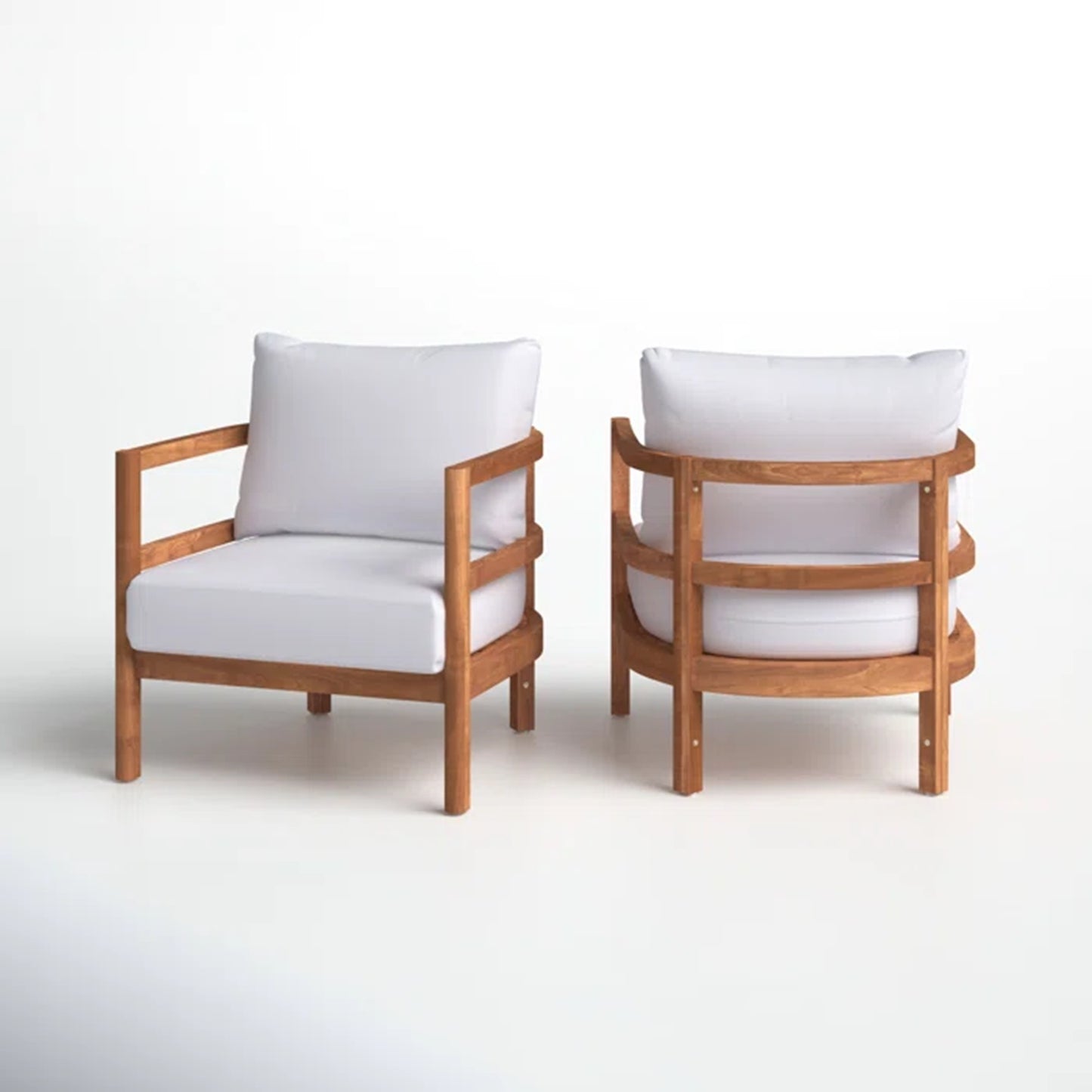 Set of 2, Outdoor Acacia Wood Patio Club Chair, Wood Patio Furniture,Waterproof Thick Cushion Deep Seating for Porch, Garden, Backyard, Balcony, Weight Capacity 400lbs, Light Teak Finish, White