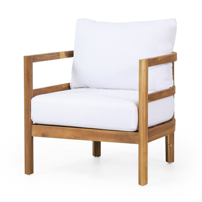 Set of 2, Outdoor Acacia Wood Patio Club Chair, Wood Patio Furniture,Waterproof Thick Cushion Deep Seating for Porch, Garden, Backyard, Balcony, Weight Capacity 400lbs, Light Teak Finish, White